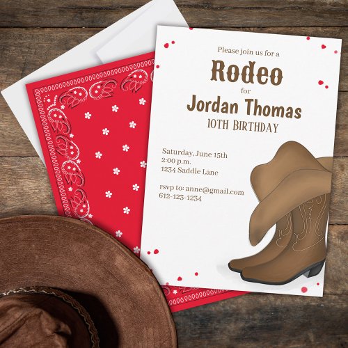 Cute Birthday Cowboy Rodeo Simple Red Bandana  Invitation