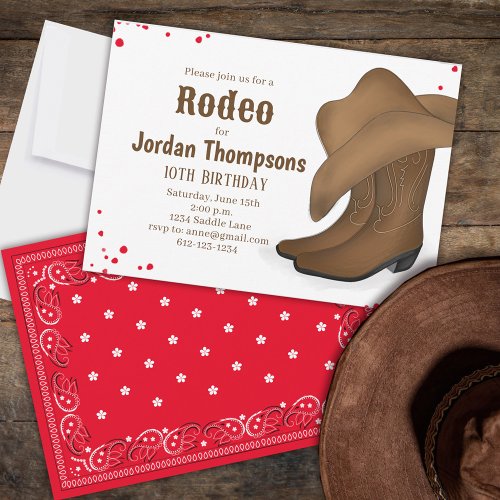 Cute Birthday Cowboy Rodeo Simple Red Bandana  Invitation