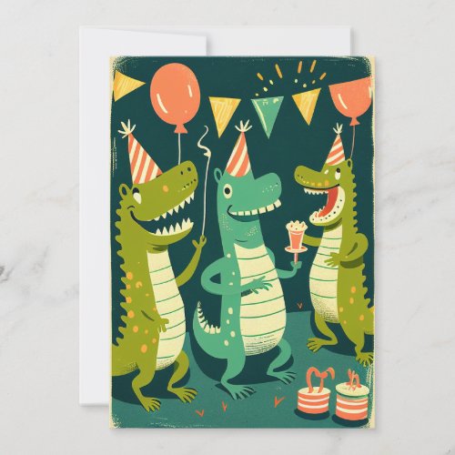 Cute Birthday Crocodiles Flat Greeting Card
