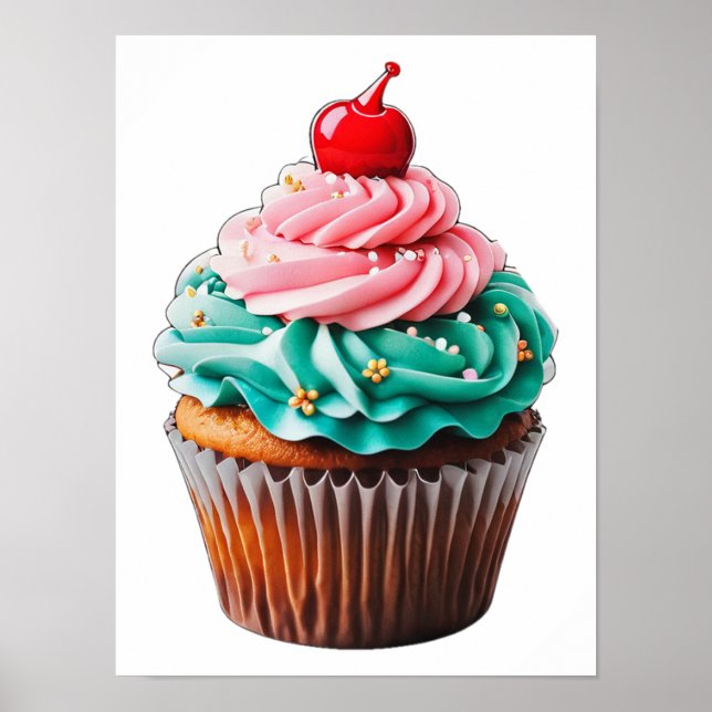 Cute Birthday Cupcake Dessert Clipart Download Poster (Front)