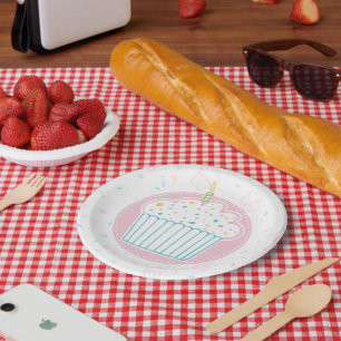 Cute Birthday Cupcake with Candle Paper Plates