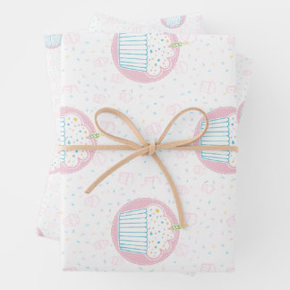 Cute Birthday Cupcake with Candle Wrapping Paper Sheets