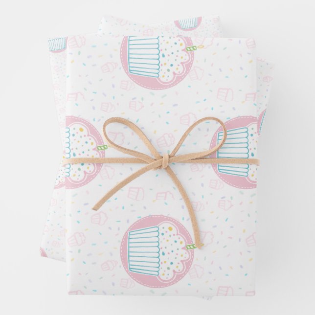Cute Birthday Cupcake with Candle Wrapping Paper Sheets (In situ)
