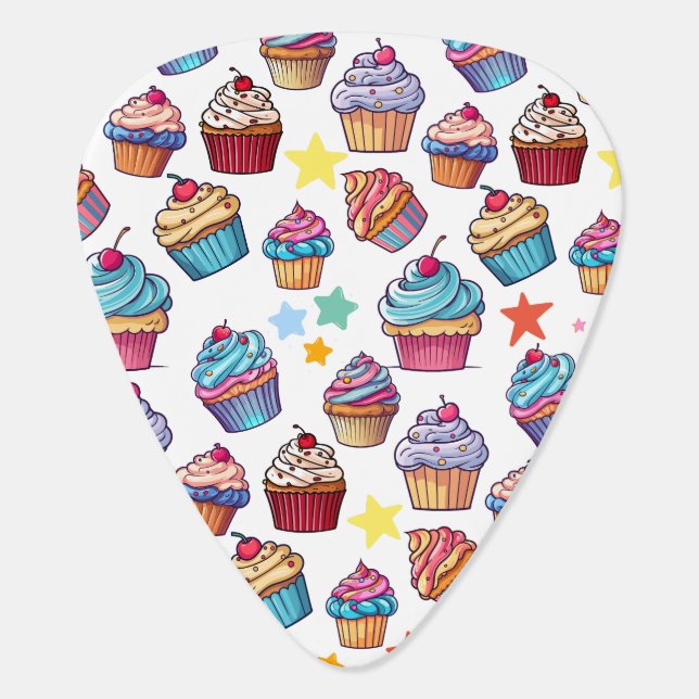Cute Birthday Cupcakes Dessert Icing Pattern Guitar Pick (Back)