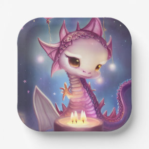 Cute Birthday Dargon Paper Plates