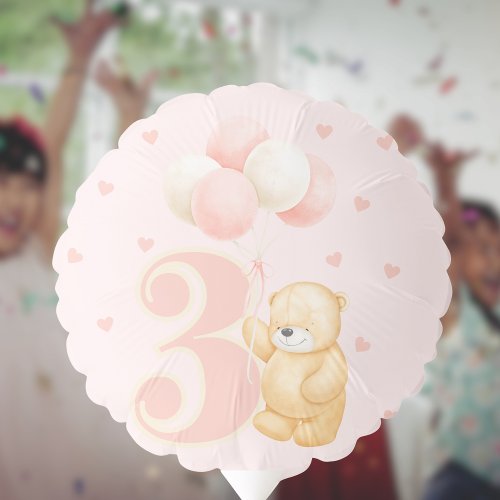 Cute Birthday Decor 3 year Pink Balloon Bear