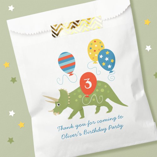Cute Birthday Dinosaur Triceratops Custom Name Age Favor Bag
