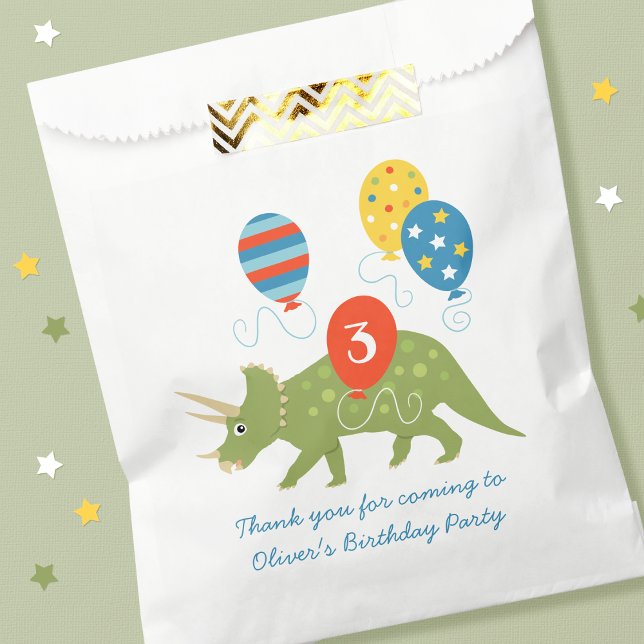 Cute Birthday Dinosaur Triceratops Custom Name Age Favor Bag (Creator Uploaded)