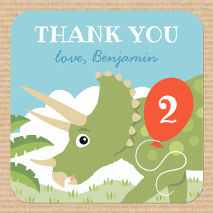 Cute Birthday Dinosaur Triceratops Custom Name Age Square Sticker