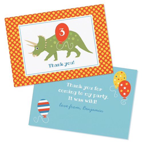 Cute Birthday Dinosaur Triceratops Custom Red Thank You Card