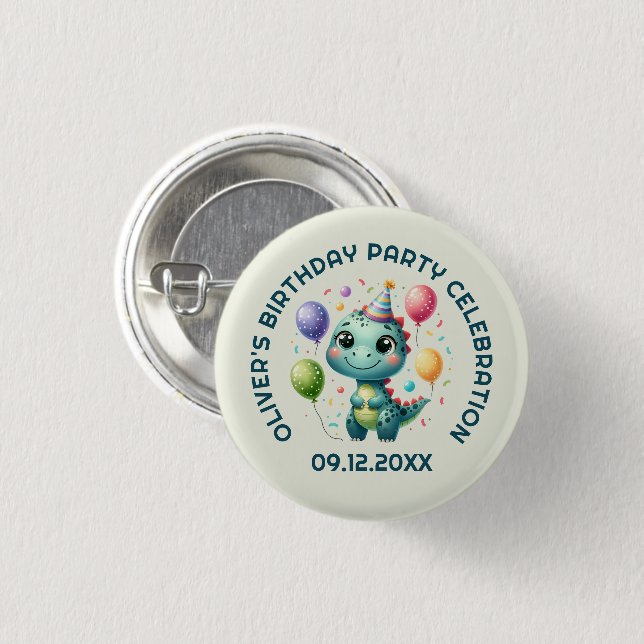 Cute Birthday Dinosur Button (Front & Back)