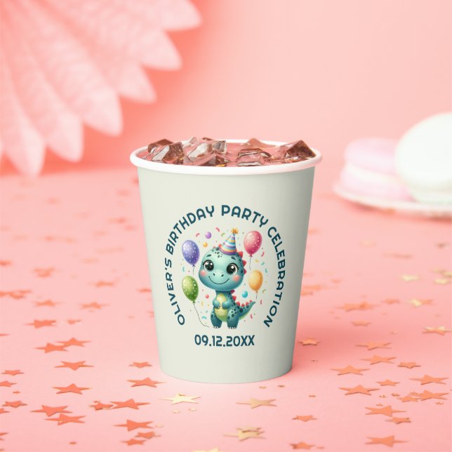 Cute Birthday Dinosur Paper Cups (Insitu)