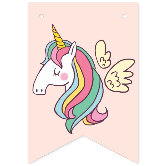 Cute Birthday Doodle Flying Rainbow Unicorn Bunting Flags (First Flag)