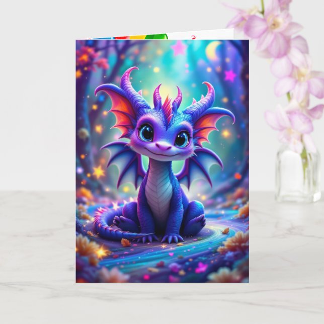 Cute Birthday Dragon Add Name & Your Signature Card (Orchid)
