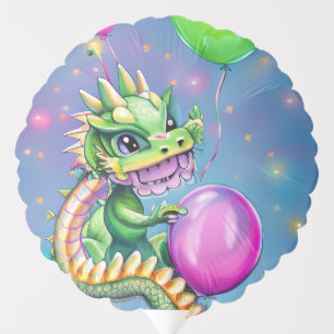 Cute Birthday Dragon with Balloons