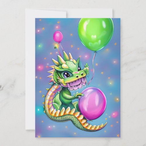 Cute Birthday Dragon with Balloons  Holiday Card