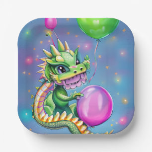 Cute Birthday Dragon with Balloons  Paper Plates