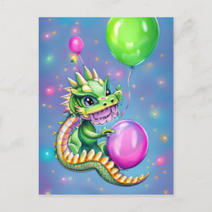Cute Birthday Dragon with Balloons Postcard