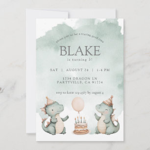 Cute Birthday Dragons Dinosaurs Party Invitation
