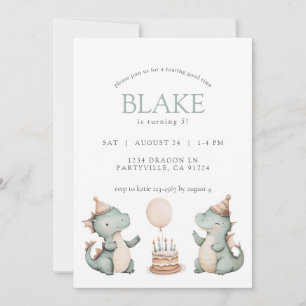 Cute Birthday Dragons Dinosaurs Party Invitation