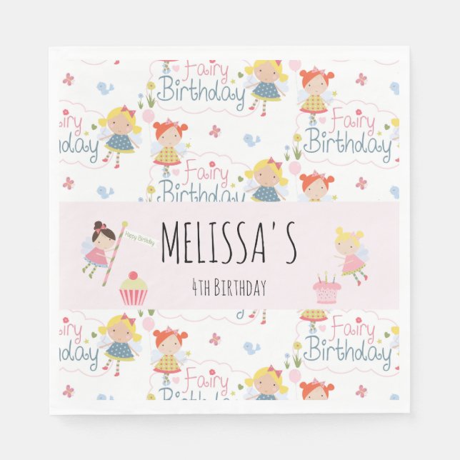 Cute Birthday Fairy Personalized Party   Napkins (Front)