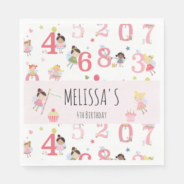 Cute Birthday Fairy Personalized Party   Napkins (Front)