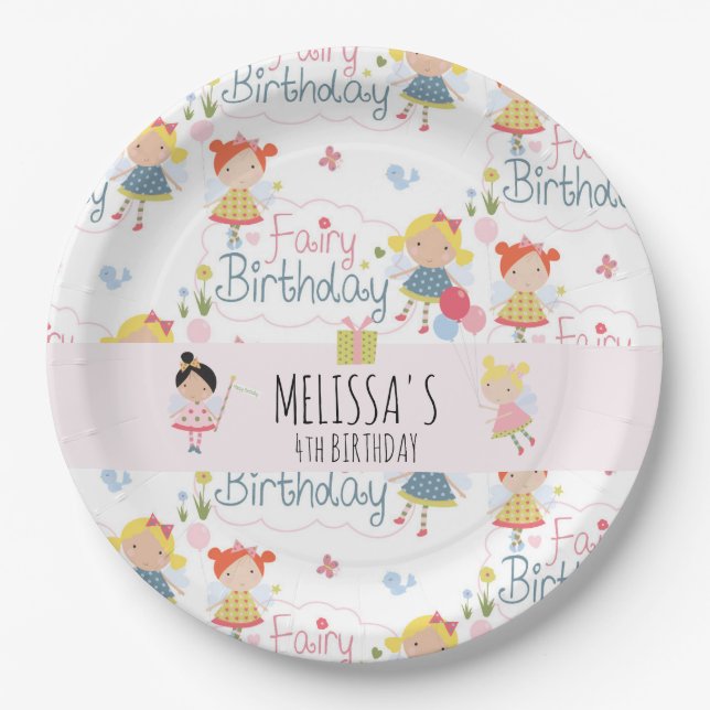 Cute Birthday Fairy Personalized Party  Paper Plates (Front)