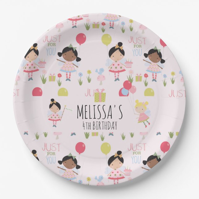 Cute Birthday Fairy Personalized Party  Paper Plates (Front)