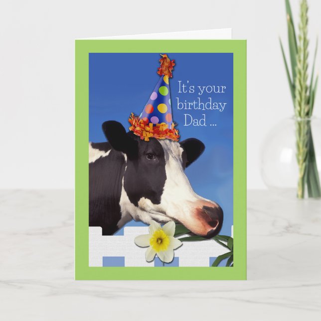 Cute Birthday for Dad with Funny Cow Card (Front)