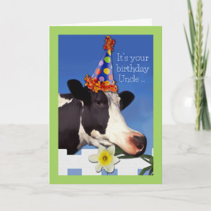 Cute Birthday for Uncle with Funny Cow Card