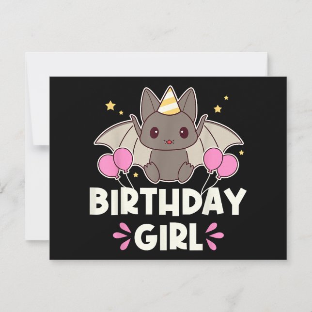 Cute Birthday Girl Bat Graphic Invitation (Front)