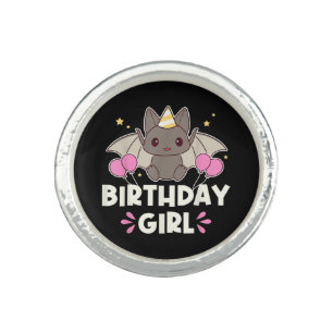 Cute Birthday Girl Bat Graphic Ring