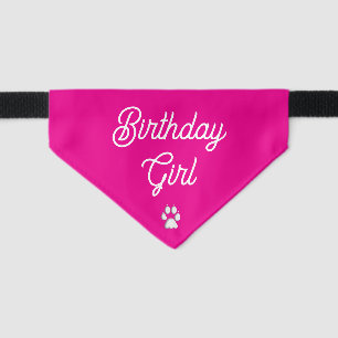 Cute Birthday Girl Dog Paw Print Pink Pet Bandana Collar