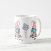 Cute Birthday Girl Gnome Pink Turquoise Watercolor Coffee Mug (Front Right)