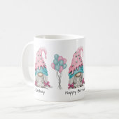 Cute Birthday Girl Gnome Pink Turquoise Watercolor Coffee Mug (Front Left)