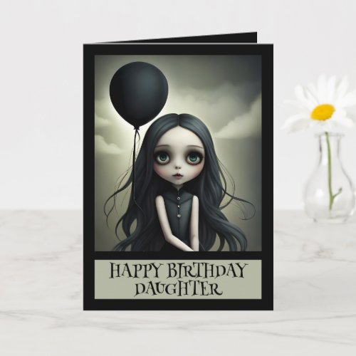 Cute birthday girl with balloon customizable  card