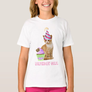 Cute Birthday Girl with Kitty Cat T-Shirt