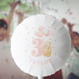 Cute Birthday Girly Pink 3 year old Custom Name Balloon