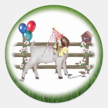 Cute Birthday Goat Classic Round Sticker by getyergoat at Zazzle