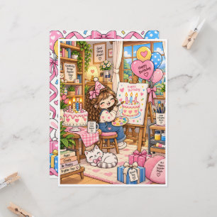Cute Birthday Greeting Card – Blank Inside – Kawai