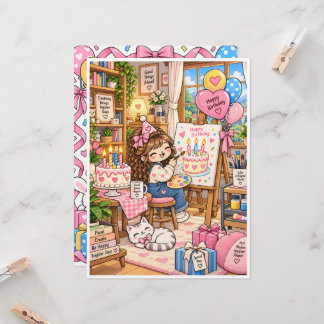 Cute Birthday Greeting Card – Blank Inside – Kawai