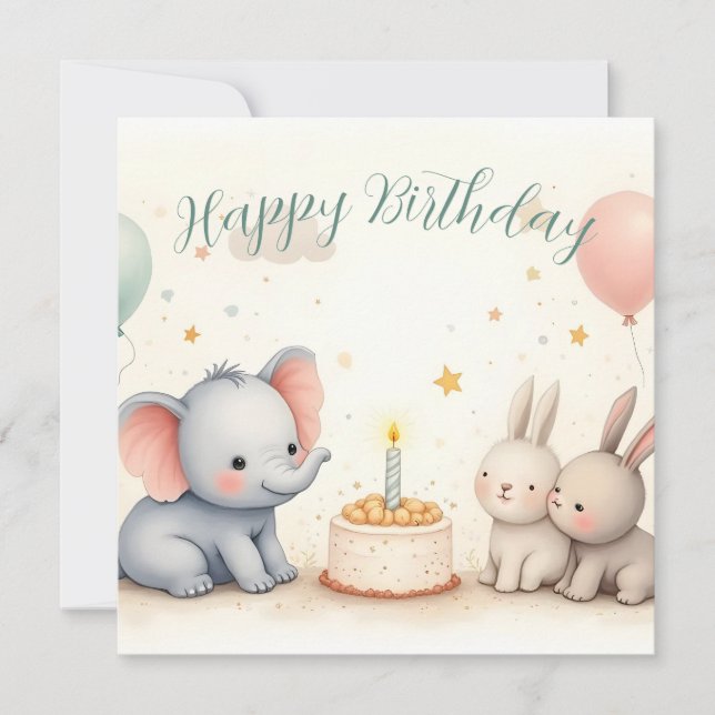Cute Birthday Greeting with Animal Friends (Front)