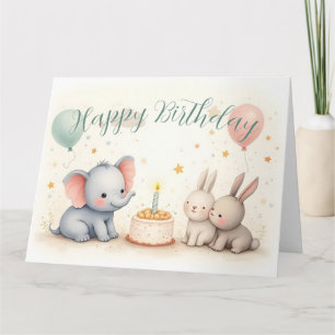 Cute Birthday Greeting with Animal Friends Card