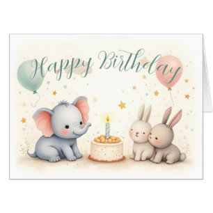 Cute Birthday Greeting with Animal Friends Card