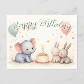 Cute Birthday Greeting with Animal Friends