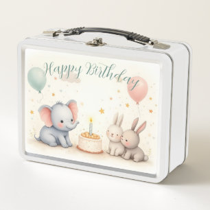 Cute Birthday Greeting with Animal Friends Metal Lunch Box