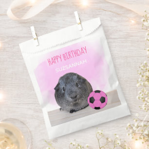 Cute Birthday Guinea Pig Pink & Black Soccer Ball Favor Bag