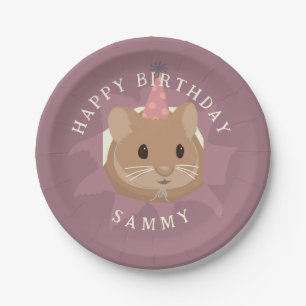 Cute Birthday Hamster in muted tones Paper Plates