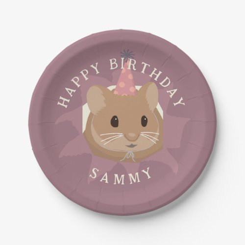 Cute Birthday Hamster in muted tones Paper Plates