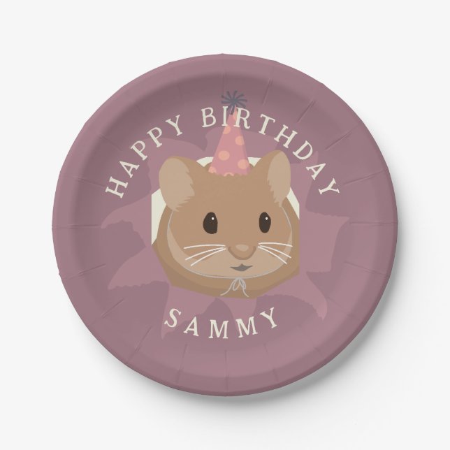 Cute Birthday Hamster in muted tones Paper Plates (Front)